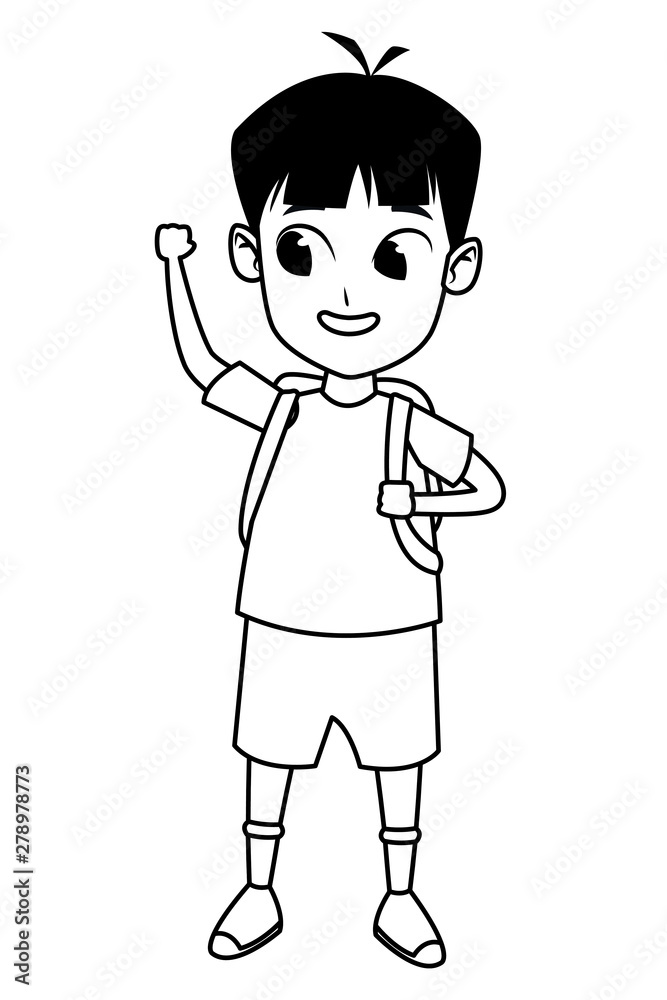 adorable cute young boy cartoon in black and white adorable cute young boy cartoon in black and white