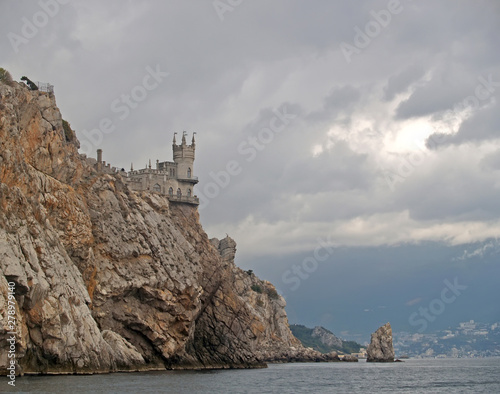 View of the Swallow's nest lock in rainy day. Crimea