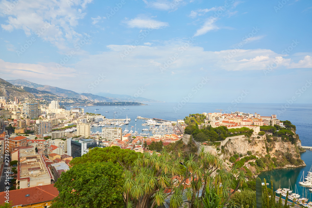 Fototapeta premium Monte Carlo city high angle view and coast in a sunny summer day in Monte Carlo, Monaco.