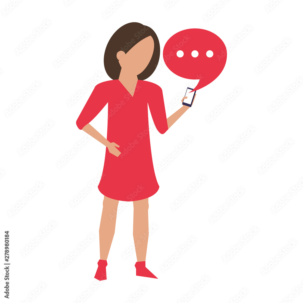 woman using smartphone technology cartoon woman using smartphone technology cartoon