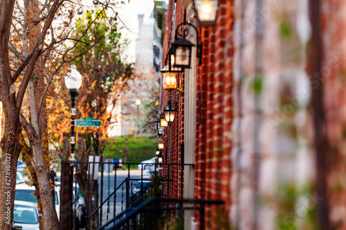 Red brick houses with lamp on the walls, Baltimore