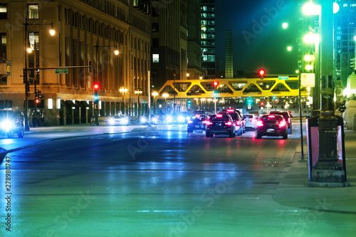 Highway with heavy traffic at night, Chicago, USA © Sergey Novikov