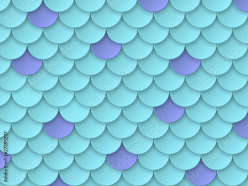 3d paper cut mermaid scales in turquoise and violet colors. Fish scale background for invitation, print or greeting cards. Vector illustration.