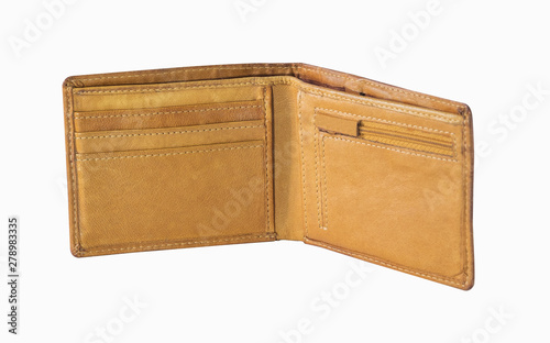 Wallet short brown color leather texture isolated on white background, Male purse.