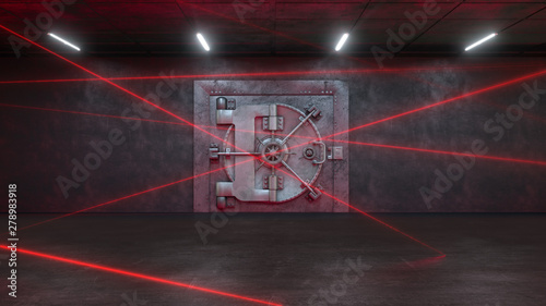 3d render The bank is guarded by a laser system