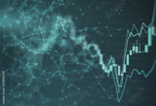 Stock market graph chart investment trading stock exchange with network line many various factors can cause a stock to rise or fall concept