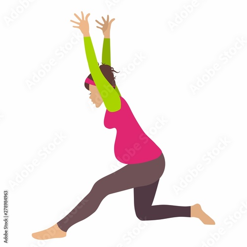 Young pregnant woman practicing yoga stretching fitness for Infographic isolated on white