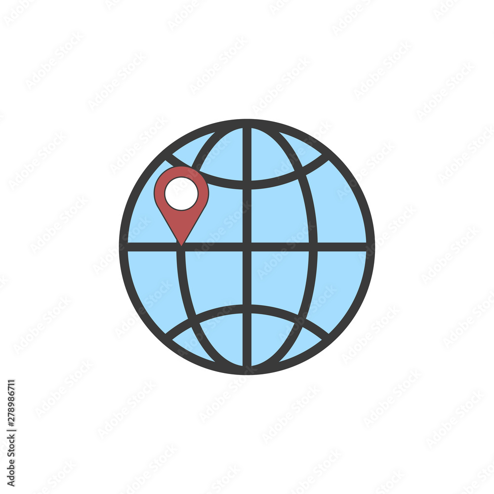 pin on globe icon illustration on whote background pin on globe icon illustration on whote background