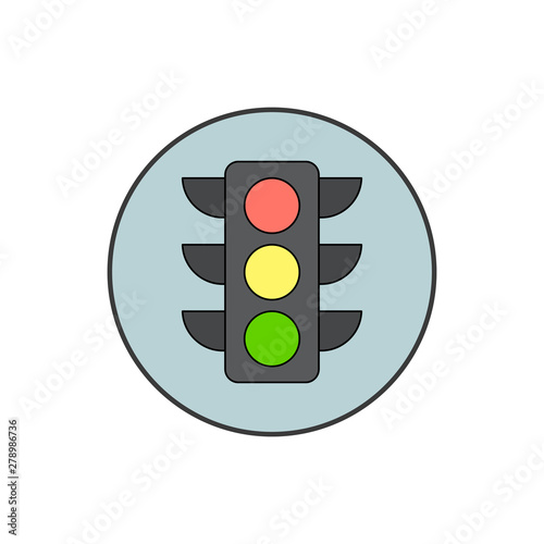 Traffic light with red, yellow and green lamps. Semaphore regulate transportation on crossroads urban road. illustration.