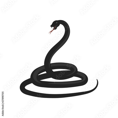 Black silhouette snake. Isolated symbol or icon snake on white background. Abstract sign snake. illustration