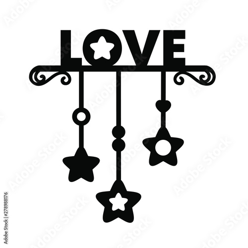 Love. Laser cut silhouette. Vector lettering for wedding invitation, baby shower, birthday card, scrapbooking, New Year, Christmas, Valentines Day. Paper cutting template. Calligraphy typography word.