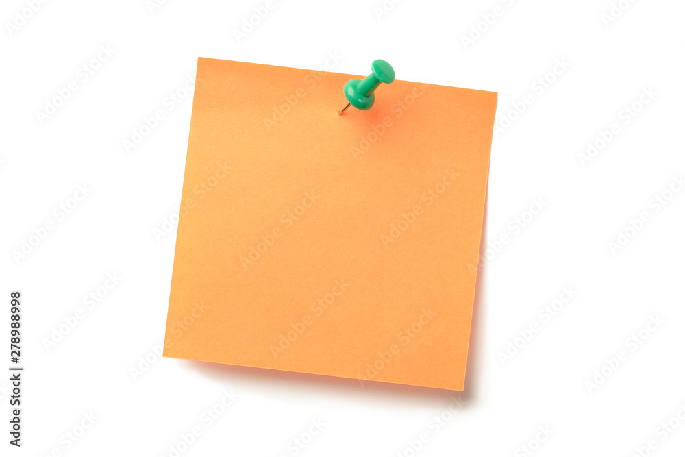 Posit de color naranja y pin verde clavado Posit de color naranja y pin verde clavado