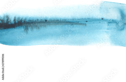Abstract watercolor brush strokes painted background. Texture paper. Blue tone. Isolated.