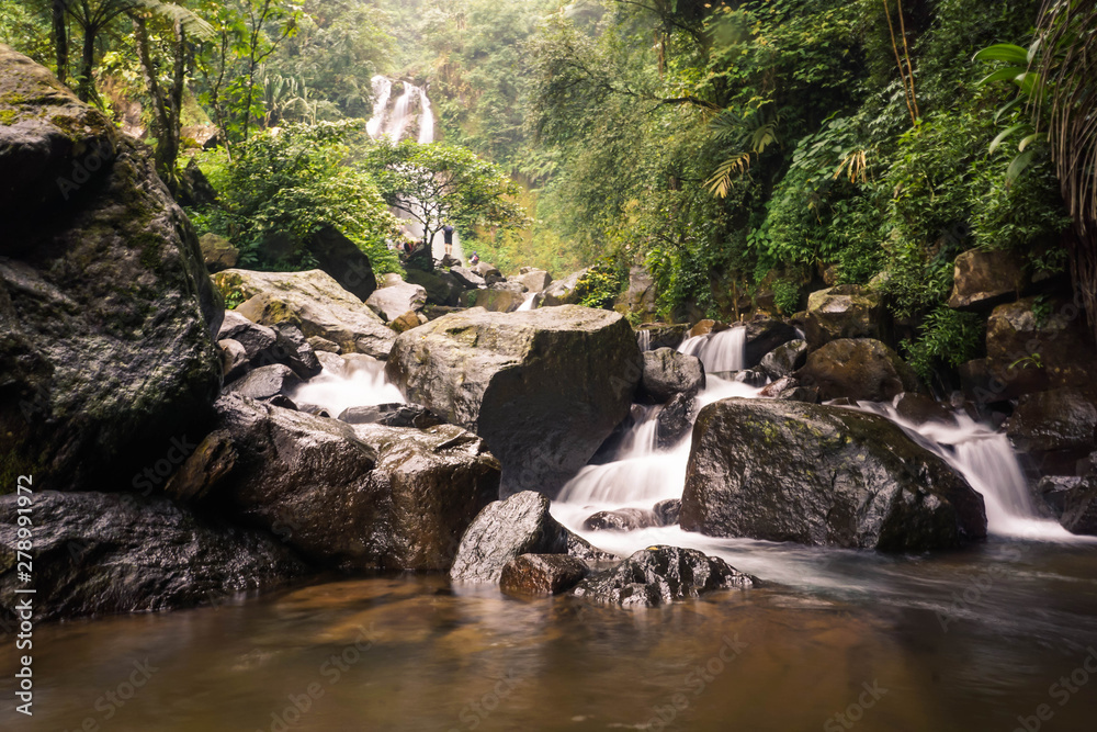 Panoramic Beautiful Tropical Rainforest Waterfalls In Indonesian