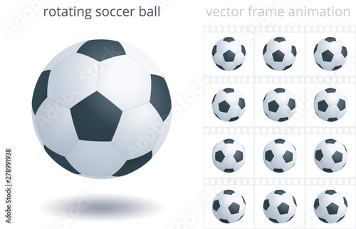  Rotating soccer ball. 3d realistic vector object. Sequence of frames for GIF  flash  CSS animation. Looped spin. 12 frames per second. Sprite sheet. Animated icon of a football equipment. Set of ball