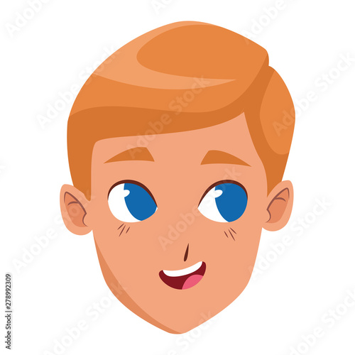 Young man face smiling cartoon isolated
