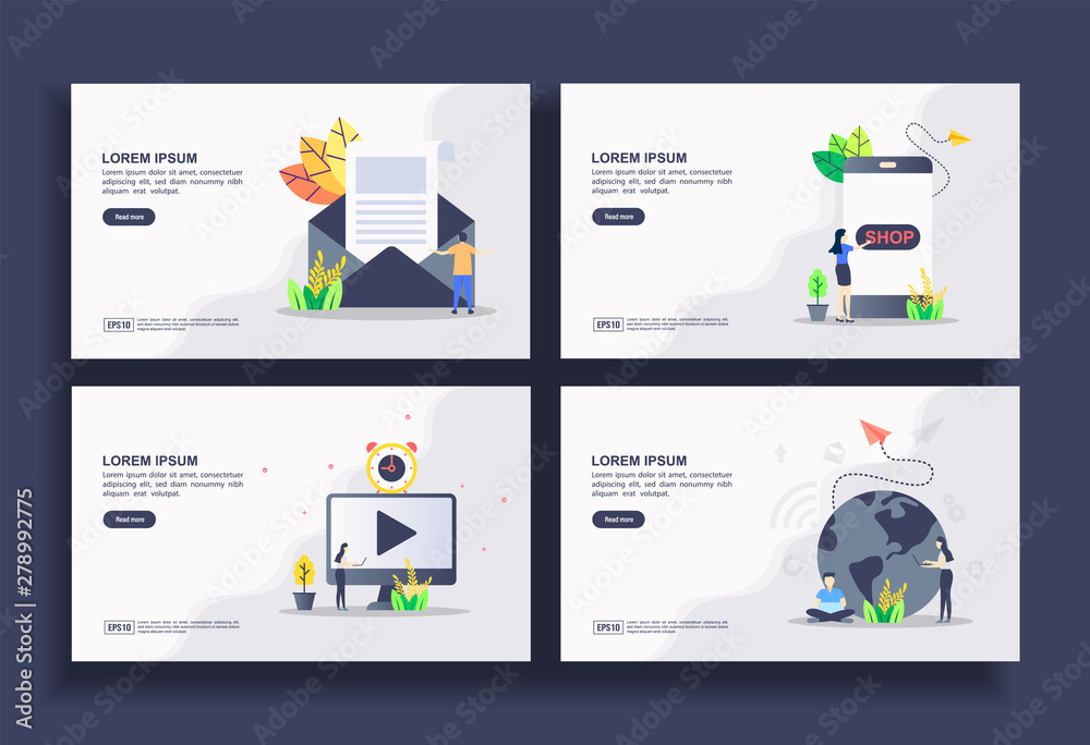 Set of modern flat design templates for Business, newsletter, online shopping, multimedia, networking. Easy to edit and customize. Modern Vector illustration concepts for business