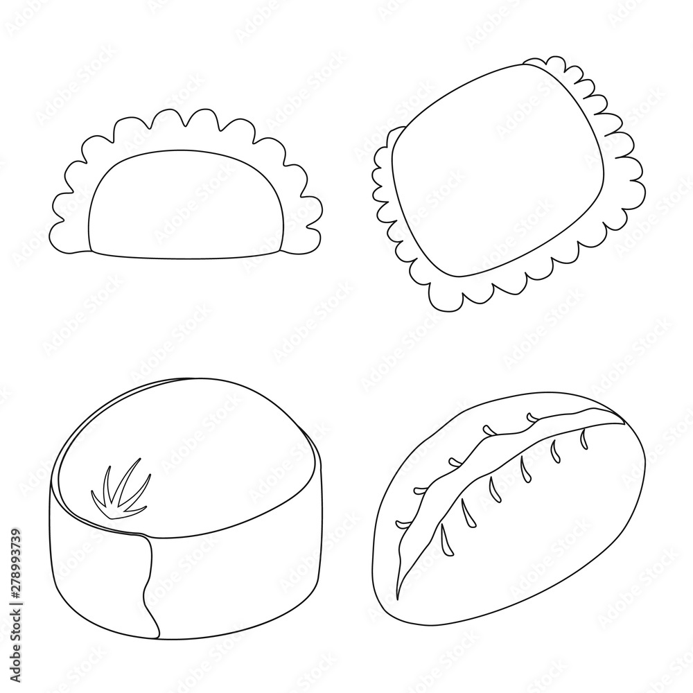 Vector illustration of food and dish sign. Set of food and cooking stock symbol for web.