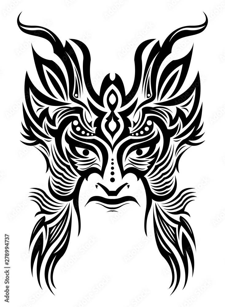 Tribal Mask Face vector illustration, Tattoo style Warrior.