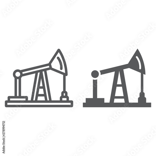 Oil pump line and glyph icon, production and industry, oil derrick sign, vector graphics, a linear pattern on a white background.