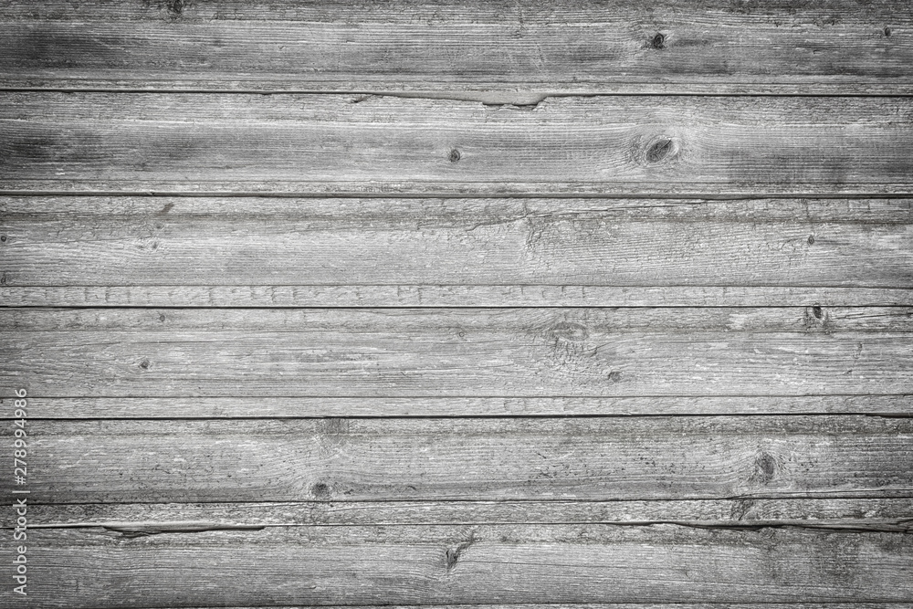 Fototapeta premium Wood Texture Background Old Colored Natural Tree. Worn Wooden Backdrop from Weathered Horizontal Logs with Knots. Black and White Stained Plank Surface. Hardwood Pattern for Rustic Design