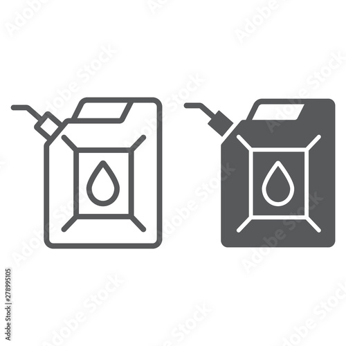 Jerrycan line and glyph icon, canister and container, fuel tank sign, vector graphics, a linear pattern on a white background.