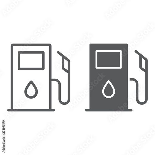 Gas station line and glyph icon, fuel and gasoline, filling station sign, vector graphics, a linear pattern on a white background.