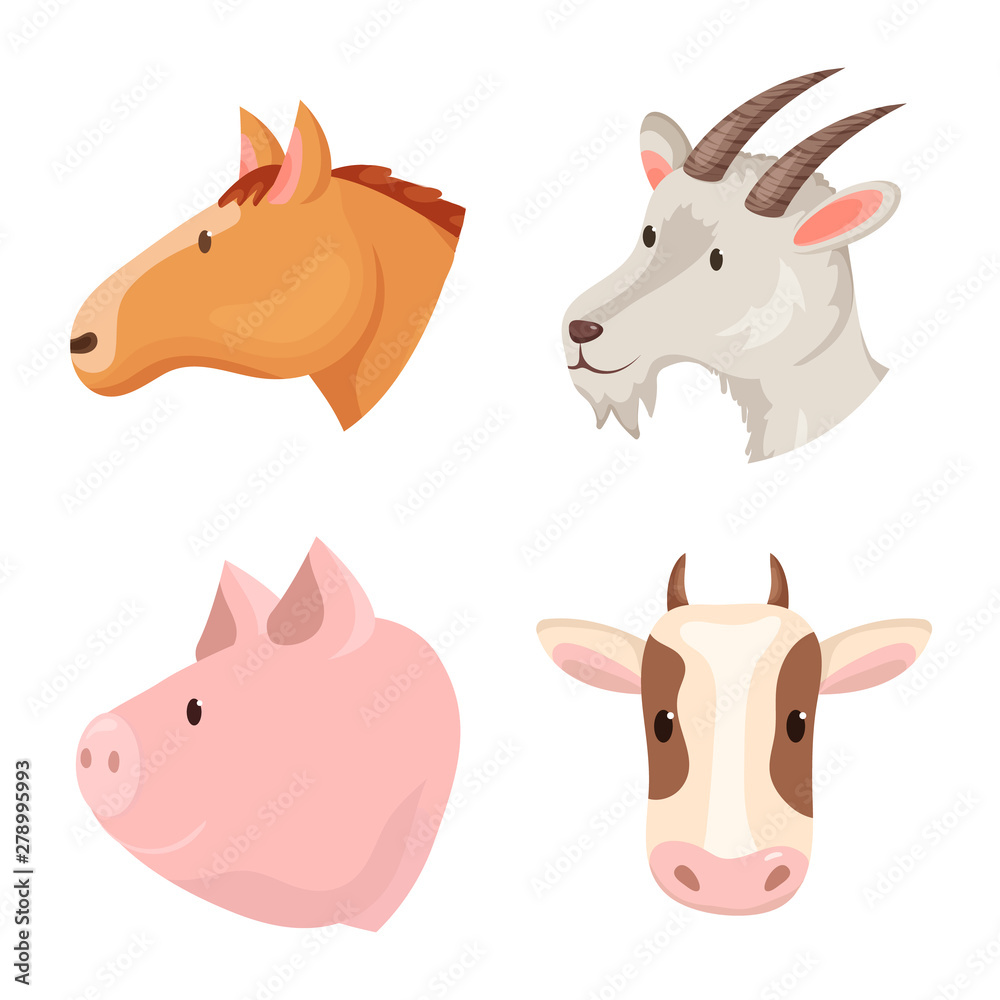 Vector design of farm and head logo. Collection of farm and homemade stock vector illustration.
