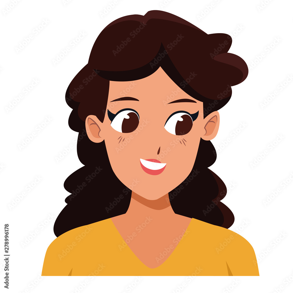 Beautiful young woman smiling face cartoon Stock Vector | Adobe Stock