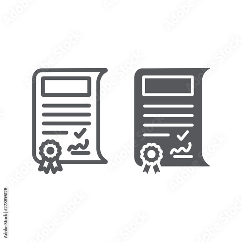 School sertificate line and glyph icon, achievement and award, diploma sign, vector graphics, a linear pattern on a white background.