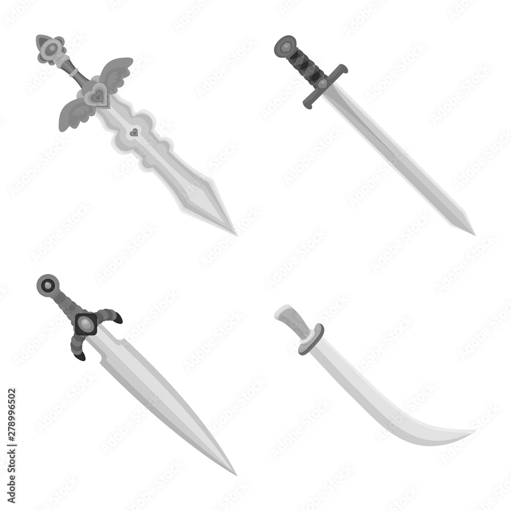 Vector illustration of sharp and blade symbol. Collection of sharp and dagger stock symbol for web. Vector illustration of sharp and blade symbol. Collection of sharp and dagger stock symbol for web.