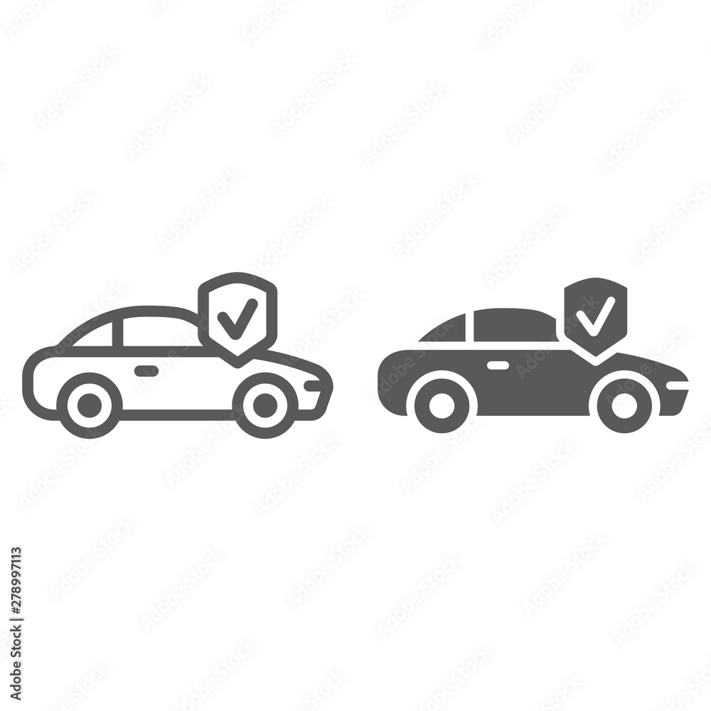 Car insurance line and glyph icon, safety and auto, automobile protection sign, vector graphics, a linear pattern on a white background.