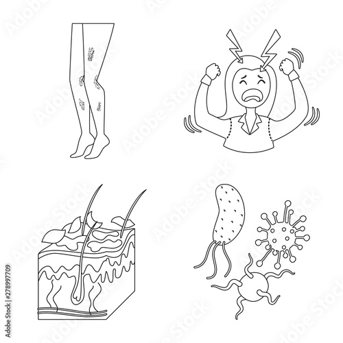 Vector illustration of disease and healthcare icon. Set of disease and pain stock symbol for web.