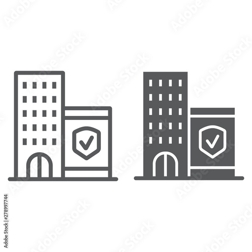 Company insurance line and glyph icon  protection and building  business safety sign  vector graphics  a linear pattern on a white background.