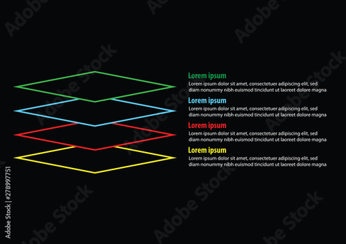 Vector of four line square layers infographic template