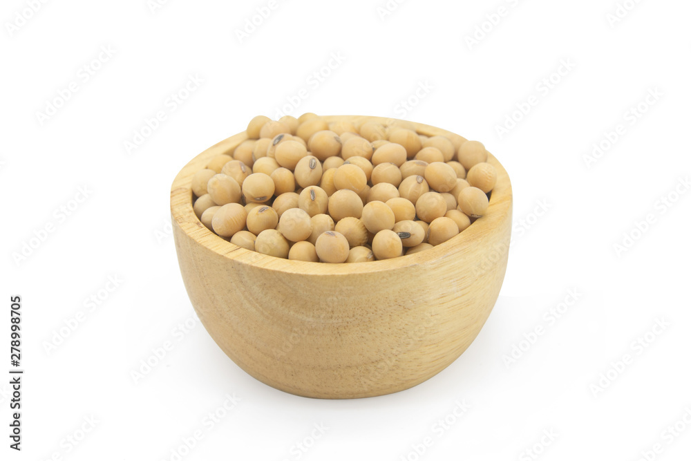 Soy beans in bowl wood isolated on white background with clupping path Soy beans in bowl wood isolated on white background with clupping path