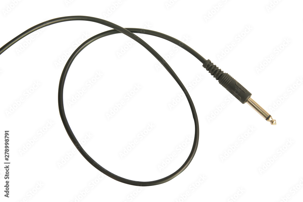 Guitar audio jack with black cable isolated on white background with clipping path. Guitar audio jack with black cable isolated on white background with clipping path.
