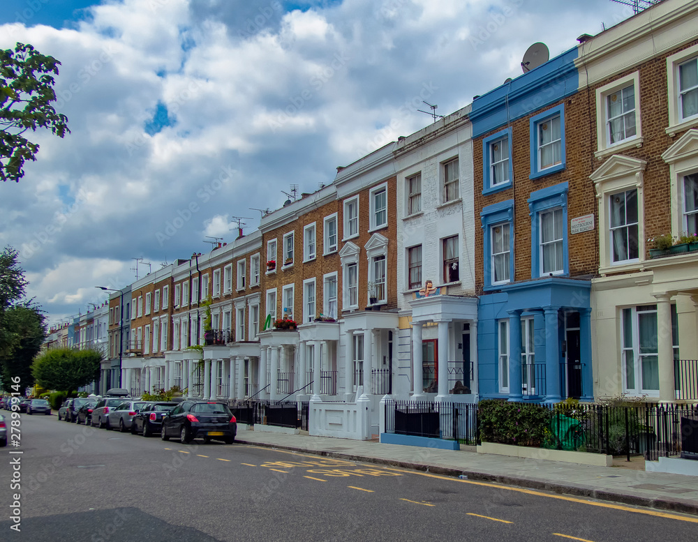 Colourful houses in the Notting Hill area of West London
