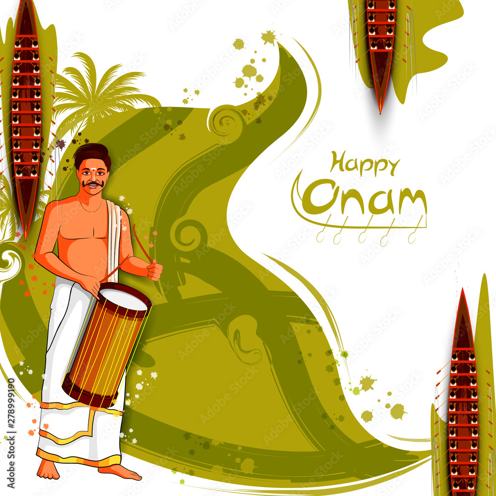 vector illustration of Happy Onam background for Festival of South India  Kerala Stock Vector | Adobe Stock