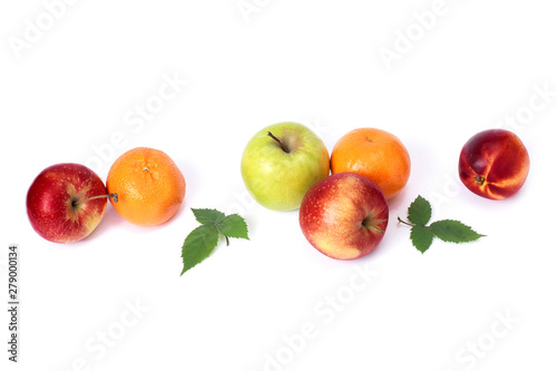 Red and green apples on a white background. Green and red juicy apples on an isolated background. A group of ripe apples on a white background.