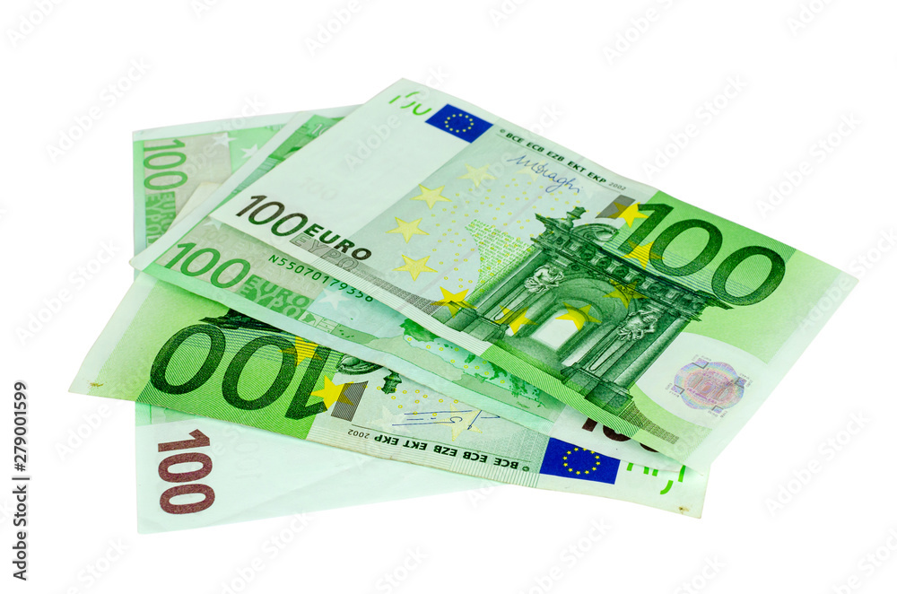 One hundred Euros banknotes isolated on a white background One hundred Euros banknotes isolated on a white background