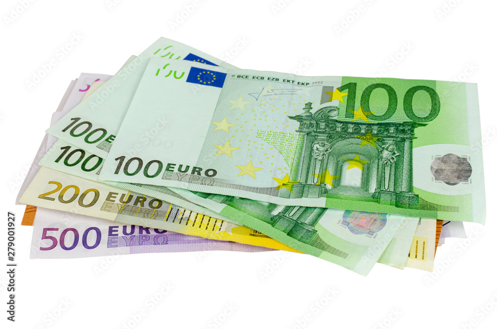 Bunch of different EUR banknotes isolated on a white background Bunch of different EUR banknotes isolated on a white background