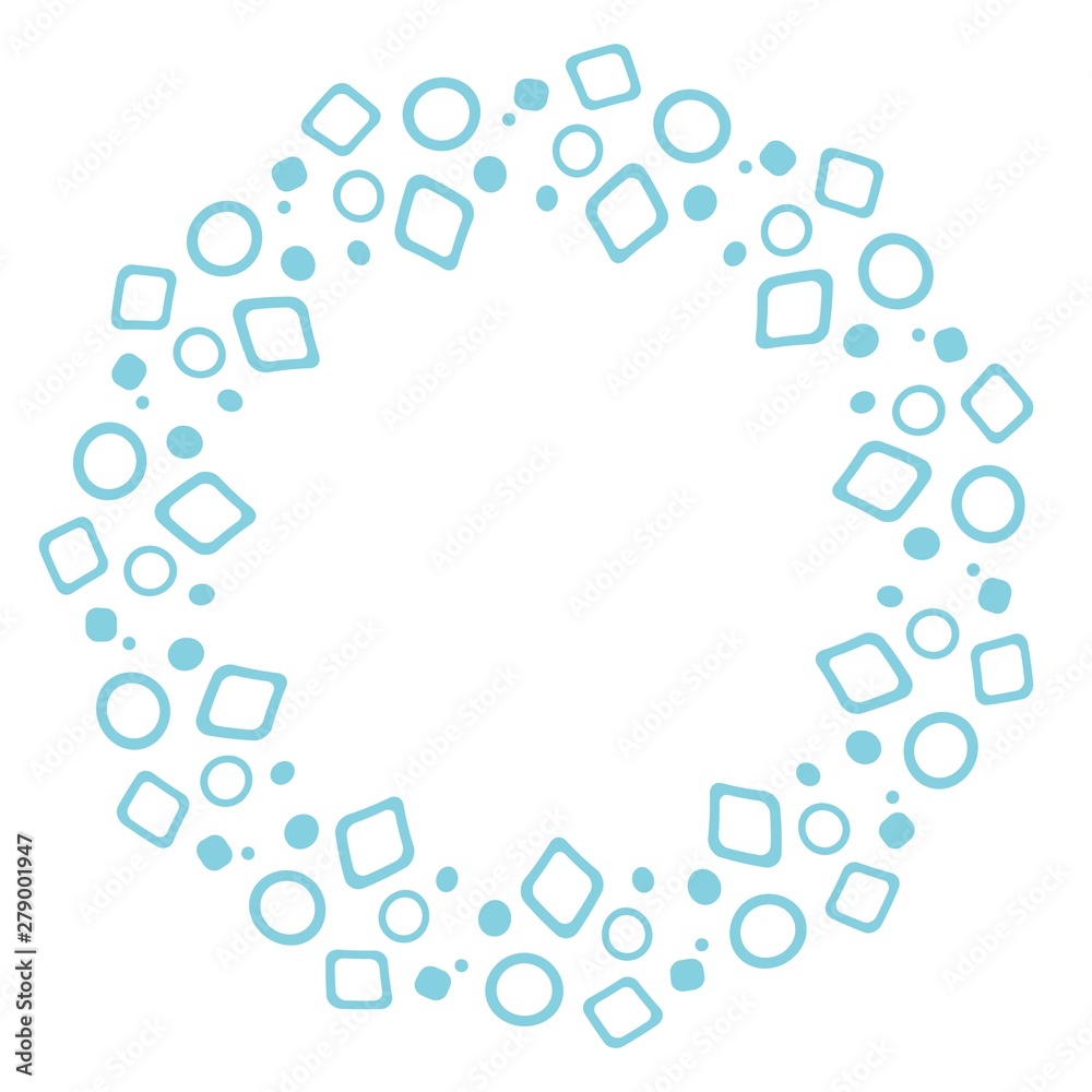 Round frame in the form of snowflakes. Geometric blue pattern. Design of postcards, booklets, invitations, albums.