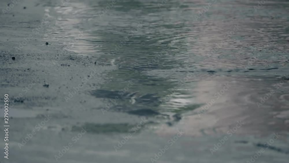 4K establishing shot of rain falling on pavement. Slow motion. 4K establishing shot of rain falling on pavement. Slow motion.