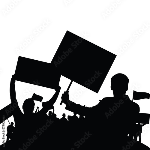protest people silhouette vector with group in the back set three