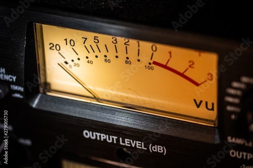OCTOBER 2, 2017 - MALAGA, SPAIN. Close-up of vintage analog audio output level meter