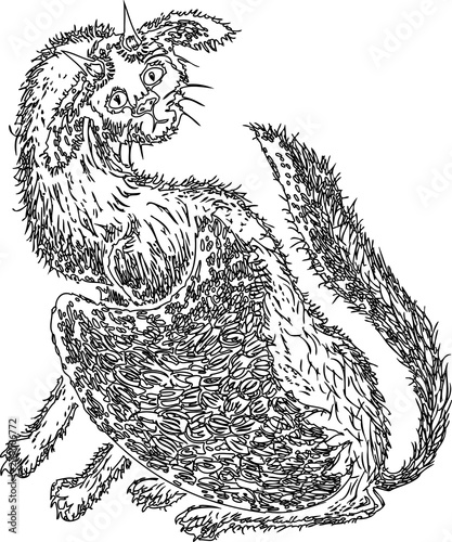 Contour drawing of a mythological manticore cat