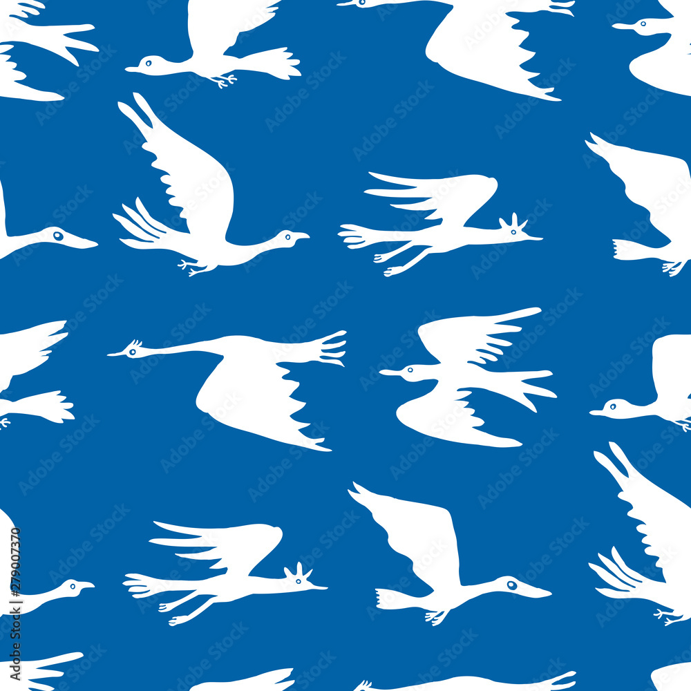 Fototapeta premium Seamless pattern of silhouettes of migratory birds in flight
