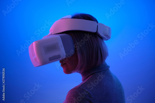 Young Woman Playing on Vr Glasses Touching Air