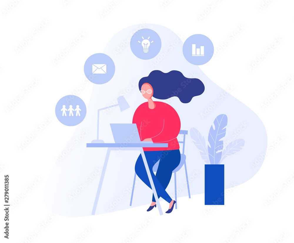 custom made wallpaper toronto digitalIllustration with woman working in the office with laptop, making a presentation, negotiating and discussing business issues, developing ideas